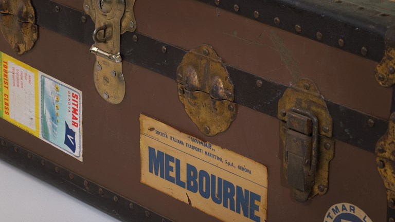 Travelling trunk with stickers