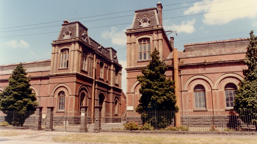 Mansard towers from Douglas Parade, Spotswood Pumping Station, circa 1982.