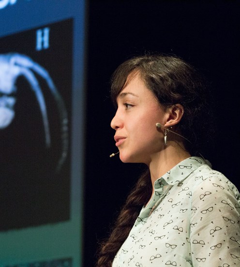 Lupita Bribiesca, Phd candidate, presenting a talk as part of the 'Meet the Scientists' program at Melbourne Museum Theatre.