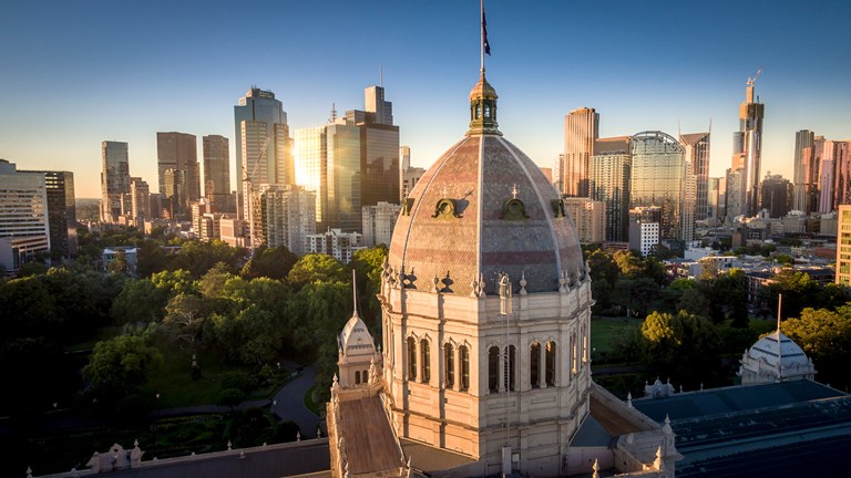 Aerial view of the dome of the Royal Exhibition Building