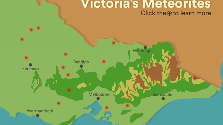 A map of the locations of meteorite falls in the Australian state of Victoria