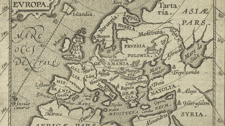 Black and white map of Europe from 1603CE